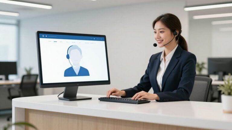 AI receptionist interacting with a business professional.