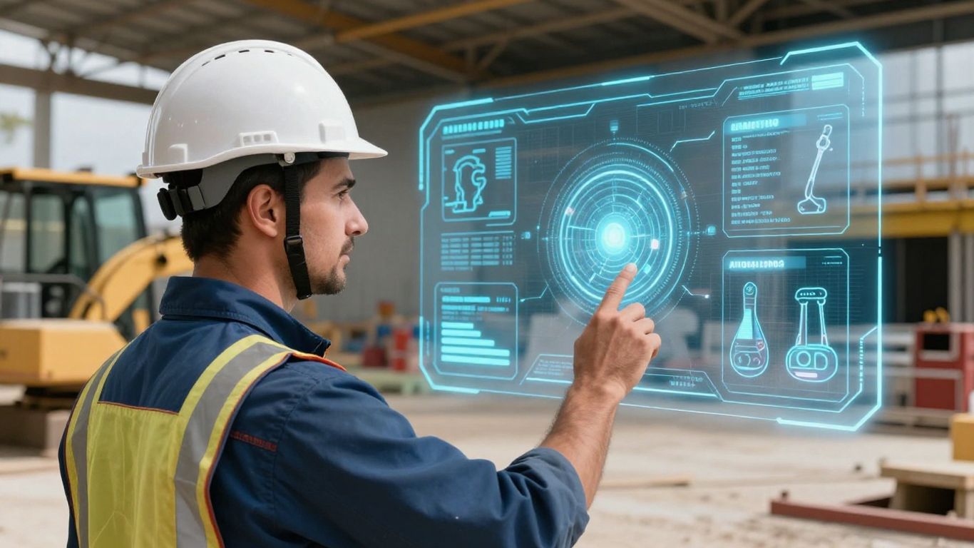 Tradie using AI tools on Australian construction site.