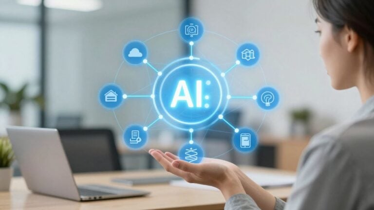 Small business owner contemplating AI growth and efficiency.