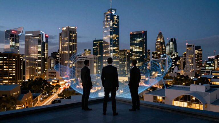 AI and Australian real estate agents overlooking city