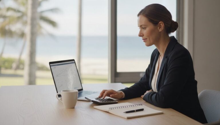 Sunshine Coast small business owner reviewing AI agency cost on a laptop