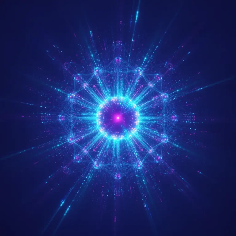 Glowing network nodes and light streams in indigo and cyan