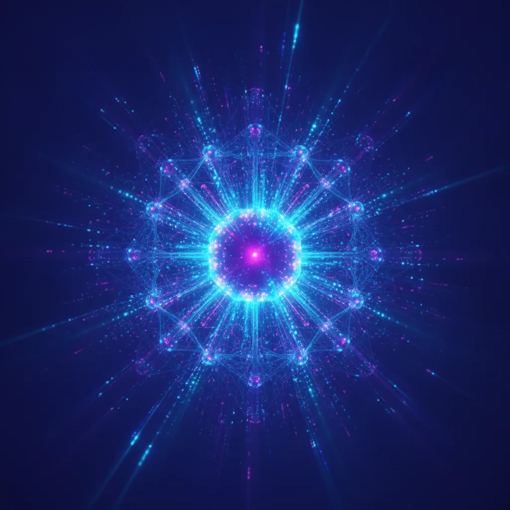 Glowing network nodes and light streams in indigo and cyan