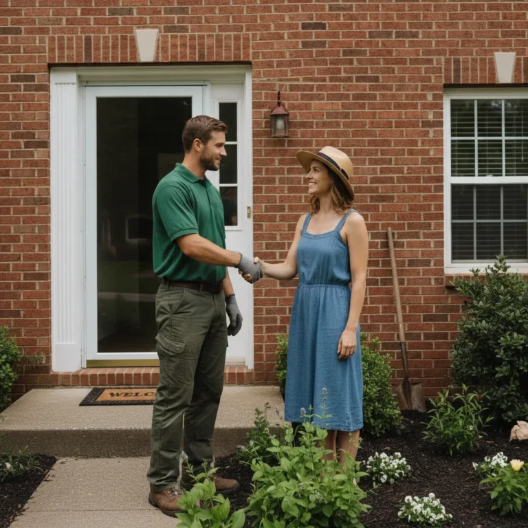 Landscaper shaking hands with a homeowner at their front door